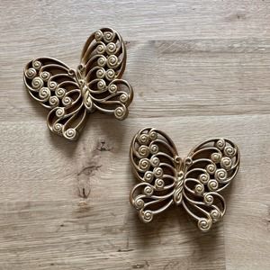 Pair of Vintage Burwood Gold Scroll Butterflies Wall Decor Hippie #2146